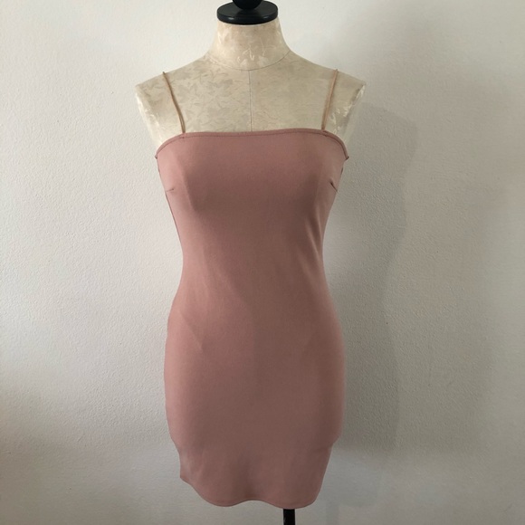 Bear Dance Dresses & Skirts - Straight neck pink spaghetti strap bodycon dress